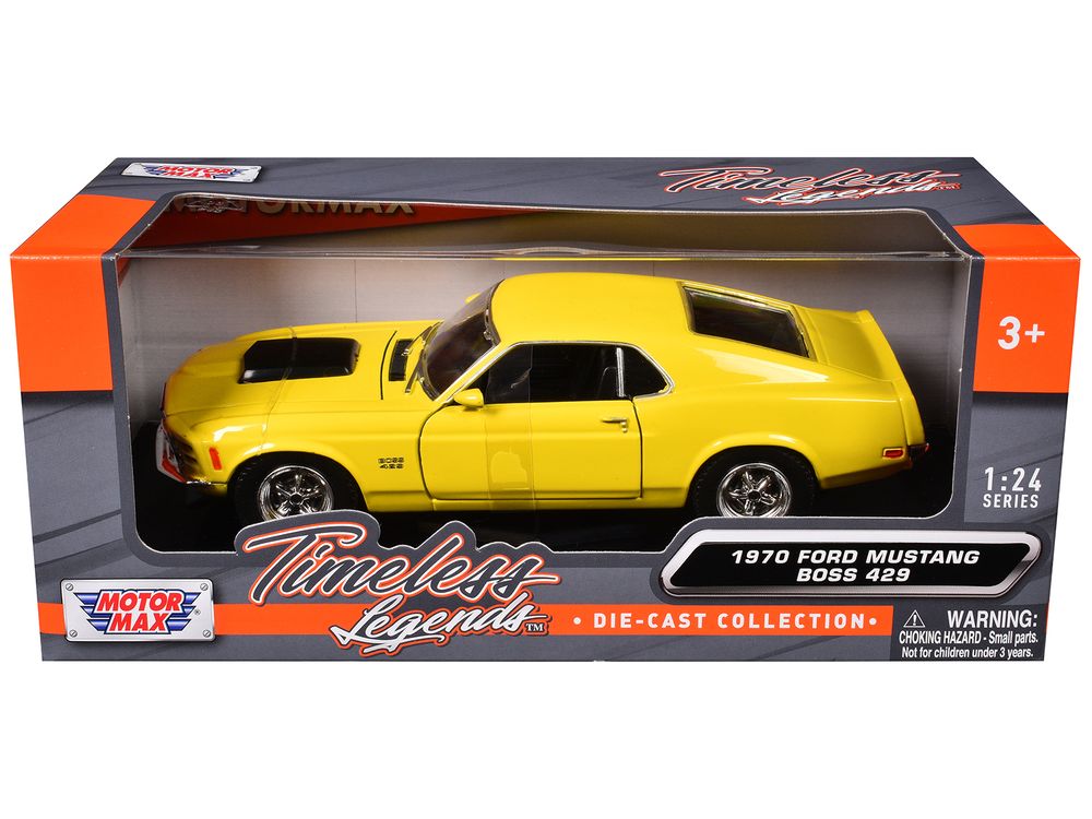 1970 Ford Mustang Boss 429 Yellow 1/24 Diecast Model Car by Motormax view 3