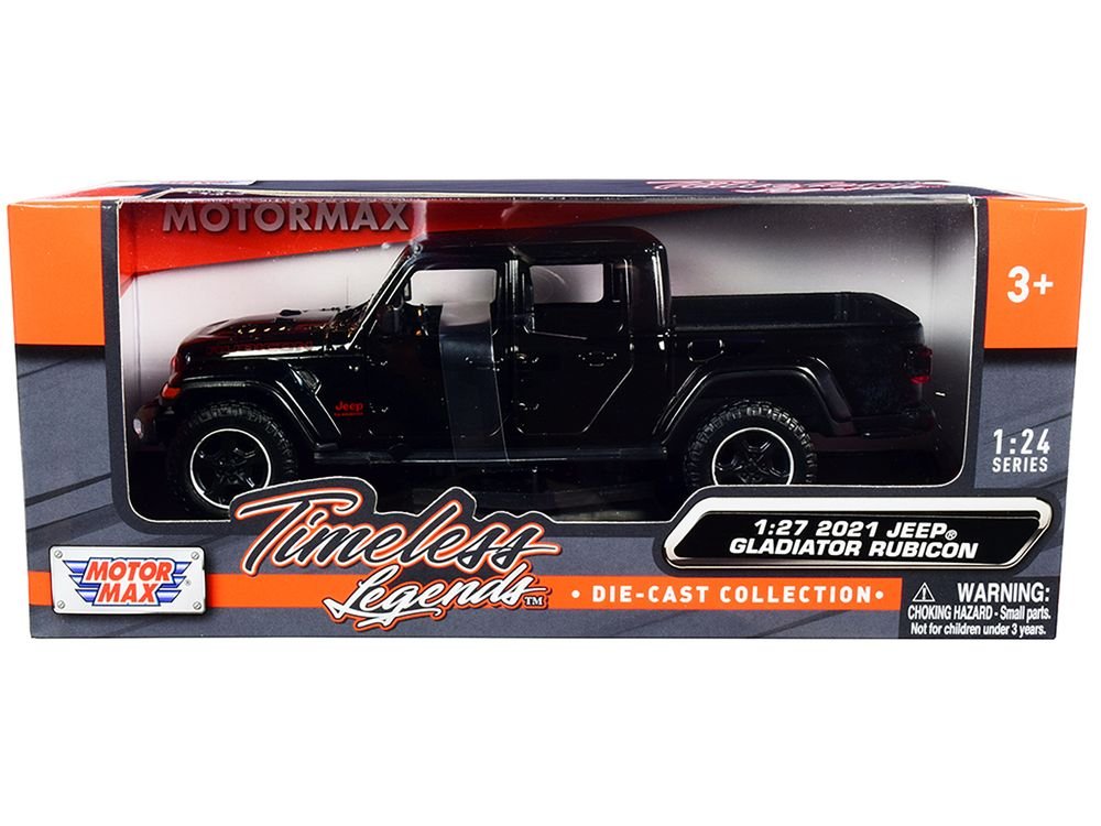2021 Jeep Gladiator Rubicon (Closed Top) Pickup Truck Black 1/24-1/27 Diecast Model Car by Motormax view 3