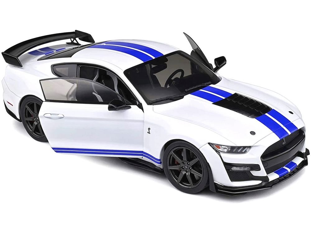 2020 Ford Mustang Shelby GT500 White with Blue Stripes "Special Edition" 1/18 Diecast Model Car by Maisto view 2