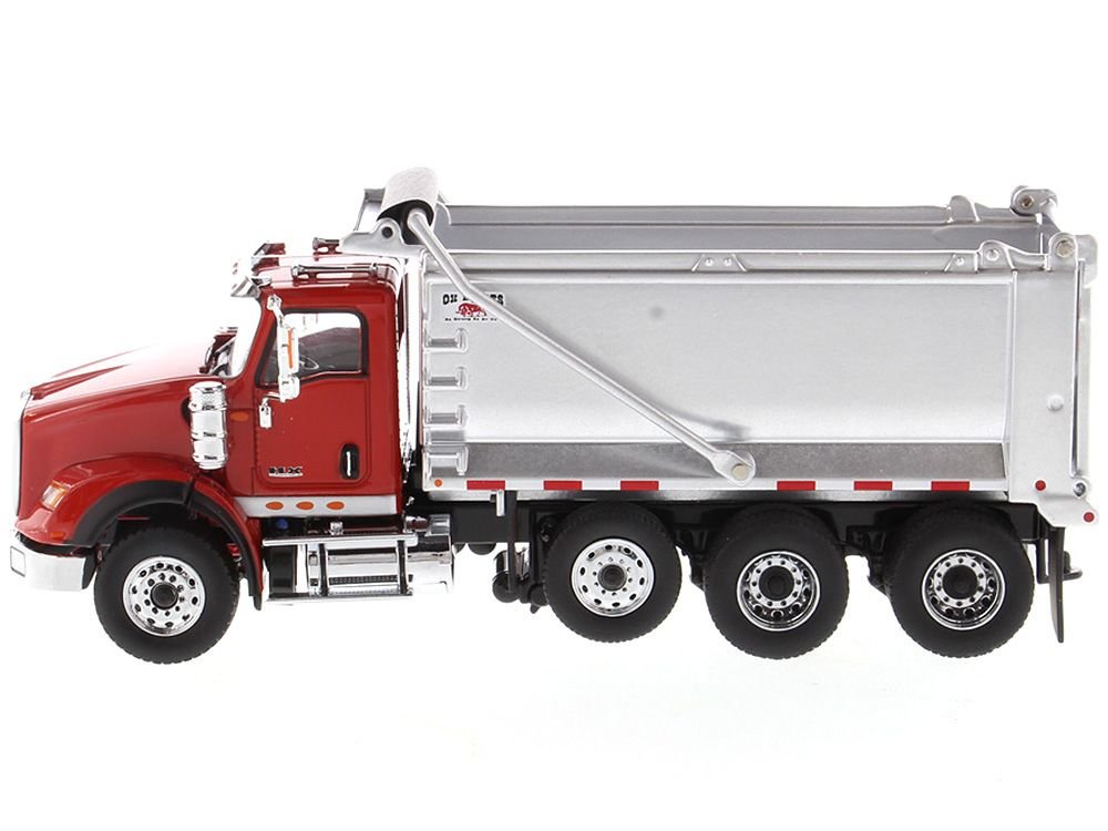 International HX620 Tandem Axle with Pusher Axle OX Stampede Dump Truck Red and Chrome "Transport Series" 1/50 Diecast Model by Diecast Masters view 2