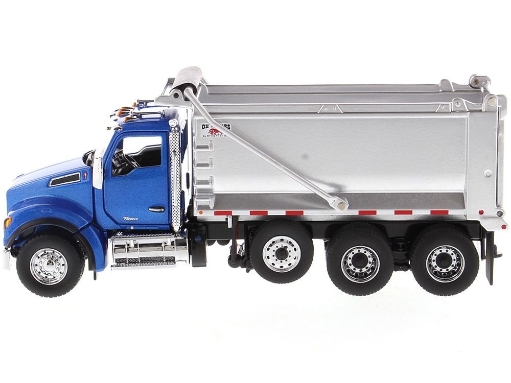 Kenworth T880S SFFA Tandem Axle with Pusher Axle OX Stampede Dump Truck Blue and Chrome "Transport Series" 1/50 Diecast Model by Diecast Masters view 2