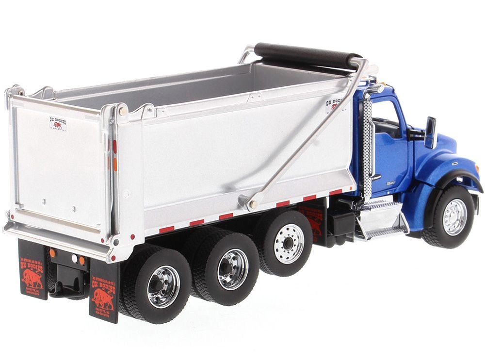 Kenworth T880S SFFA Tandem Axle with Pusher Axle OX Stampede Dump Truck Blue and Chrome "Transport Series" 1/50 Diecast Model by Diecast Masters view 3