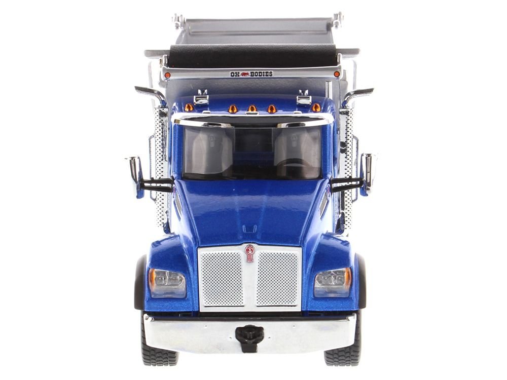 Kenworth T880S SFFA Tandem Axle with Pusher Axle OX Stampede Dump Truck Blue and Chrome "Transport Series" 1/50 Diecast Model by Diecast Masters view 4