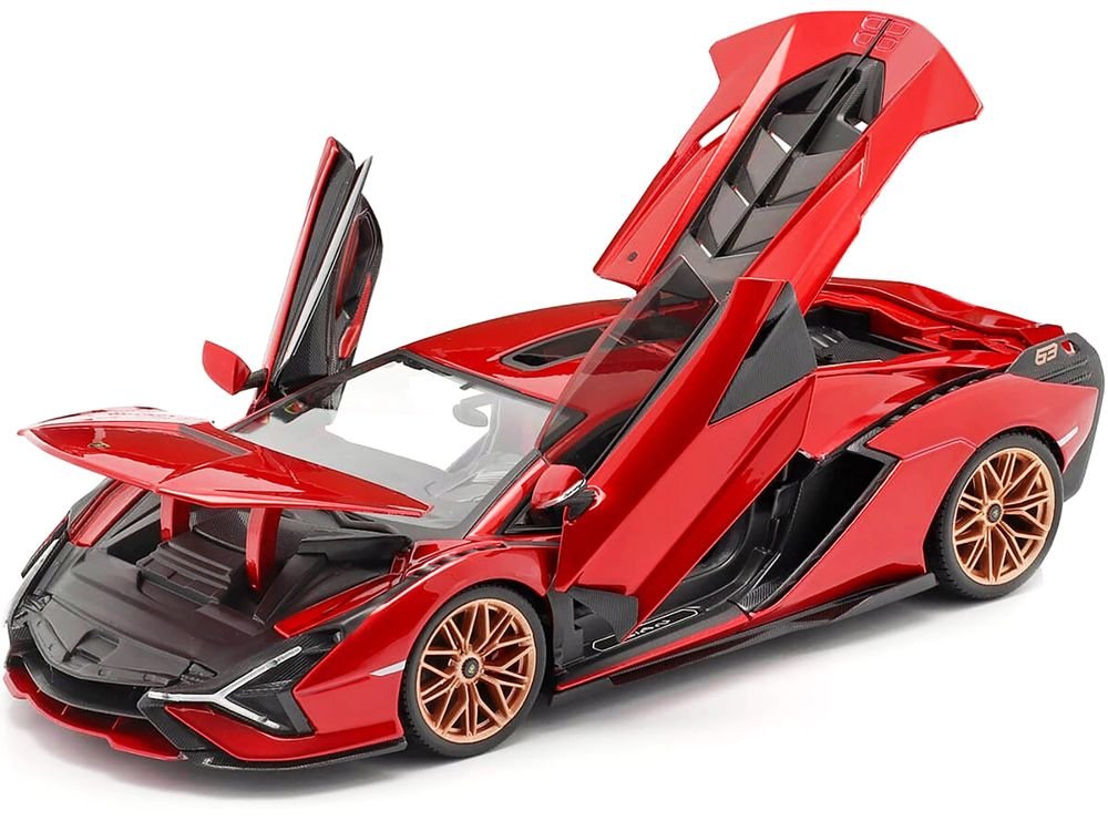 Lamborghini Sian FKP 37 Red with Copper Wheels 1/18 Diecast Model Car by Bburago view 2