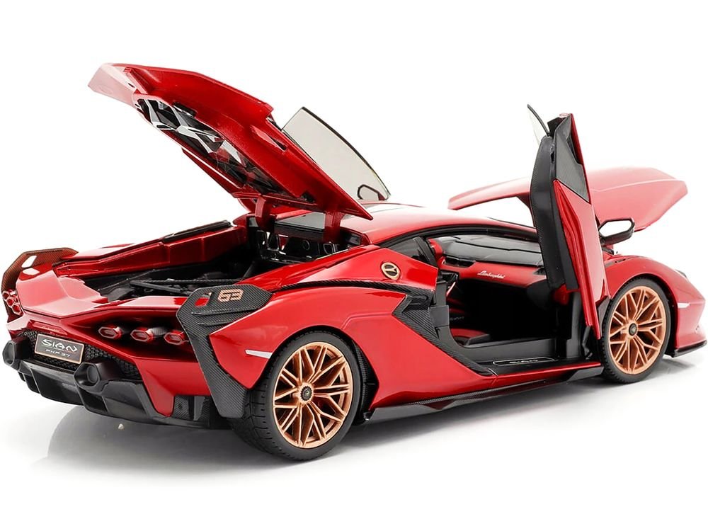 Lamborghini Sian FKP 37 Red with Copper Wheels 1/18 Diecast Model Car by Bburago view 3