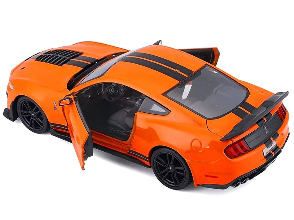 2020 Ford Mustang Shelby GT500 Bright Orange with Black Stripes 1/24 Diecast Model Car by Maisto view 2
