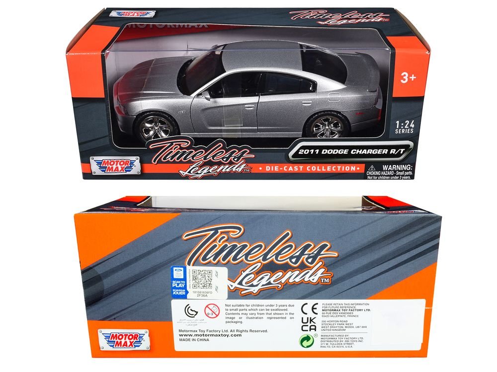 2011 Dodge Charger R/T Hemi Silver 1/24 Diecast Model Car by Motormax view 3