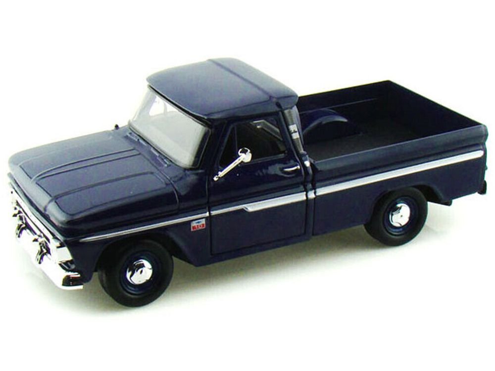 1966 Chevrolet C10 Fleetside Pickup Truck Dark Blue 1/24 Diecast Car Model by Motormax view 3