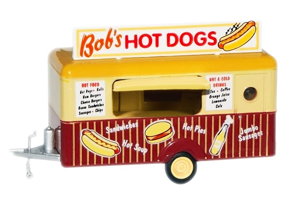 "Bob's Hot Dogs" Mobile Food Trailer 1/87 (HO) Scale Diecast Model by Oxford Diecast view 2