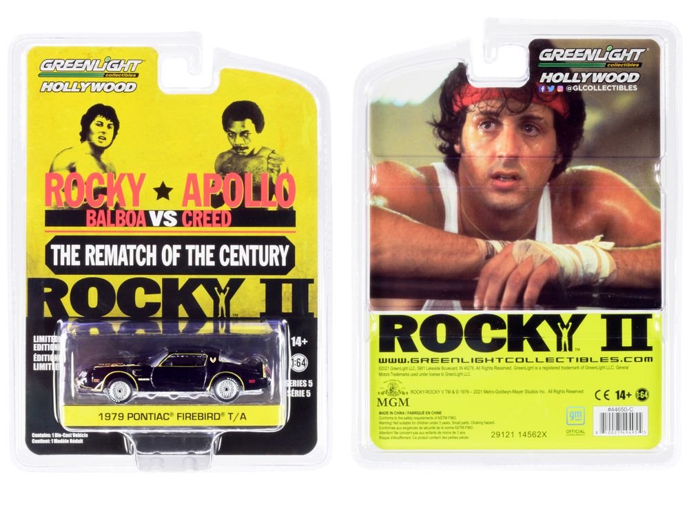 1979 Pontiac Firebird Trans Am T/A Black with Hood Bird "Rocky II" (1979) Movie "Hollywood Series" Release 5 1/64 Diecast Model Car by Greenlight view 3