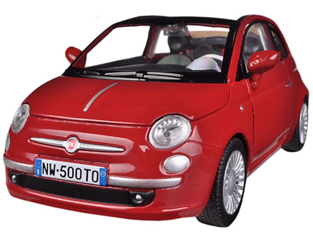 Fiat 500 Nuova Cabrio Red 1/24 Diecast Model Car by Motormax view 2