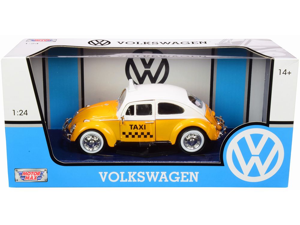 1966 Volkswagen Beetle "Taxi" Yellow with White Top 1/24 Diecast Model Car by Motormax view 2