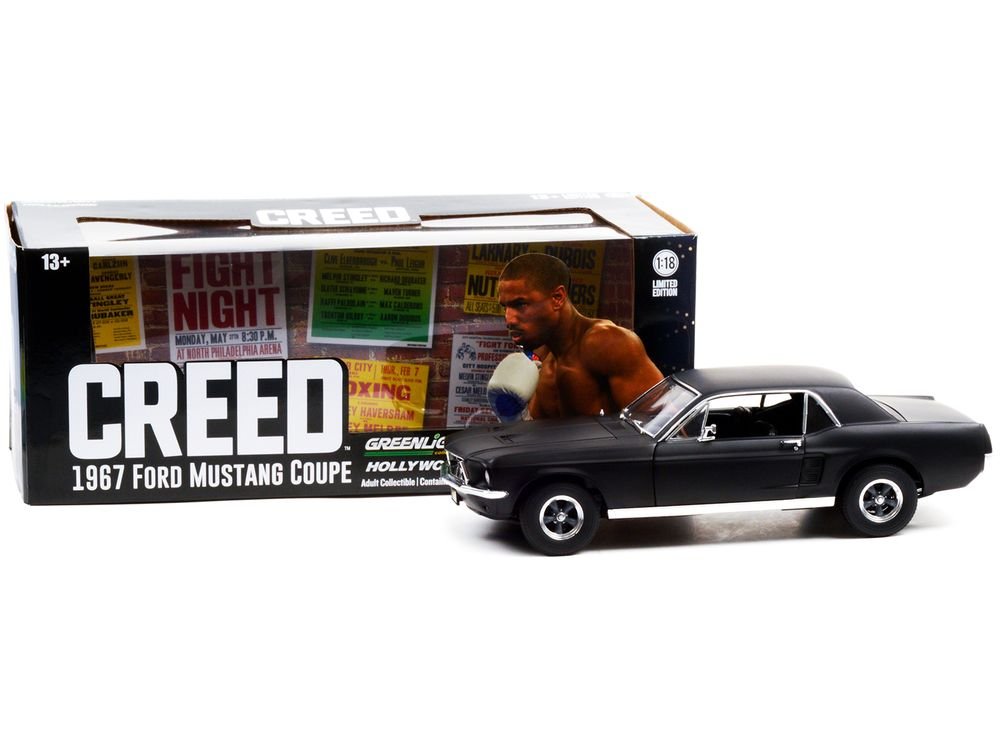 1967 Ford Mustang Coupe Matt Black (Adonis Creed's) "Creed" (2015) Movie 1/18 Diecast Model Car by Greenlight view 3