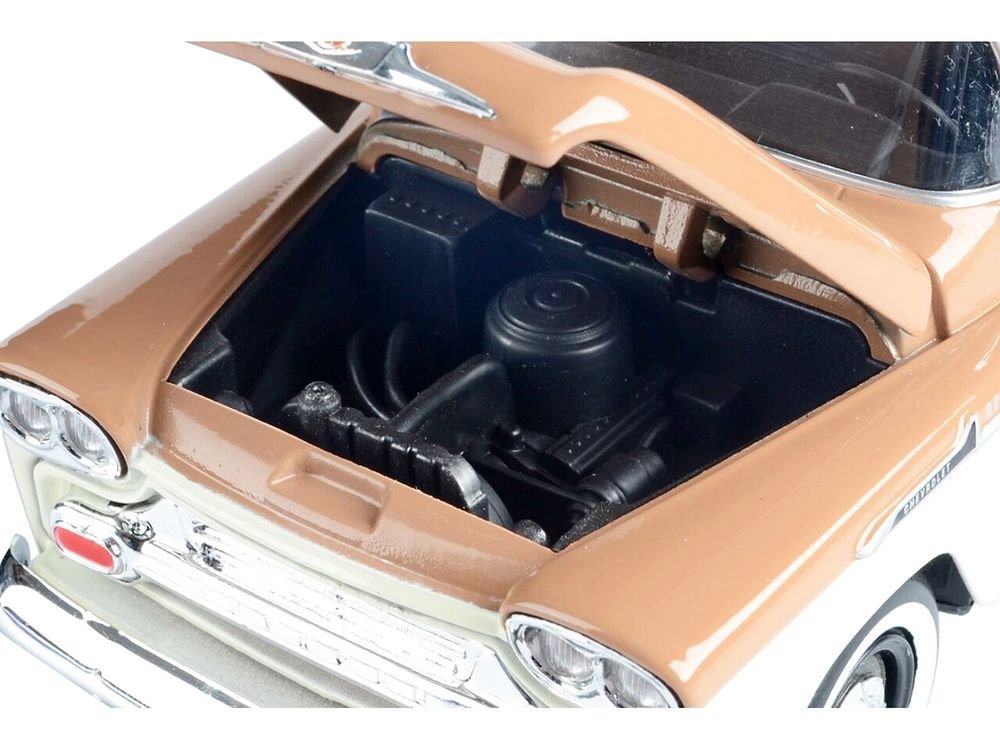 1958 Chevrolet Apache Fleetside Pickup Truck Brown and Beige 1/24 Diecast Model Car by Motormax view 2