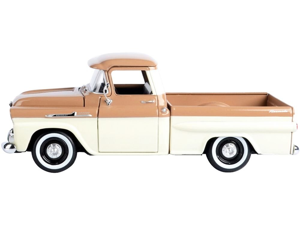 1958 Chevrolet Apache Fleetside Pickup Truck Brown and Beige 1/24 Diecast Model Car by Motormax view 3