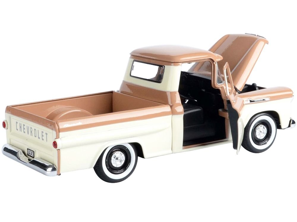 1958 Chevrolet Apache Fleetside Pickup Truck Brown and Beige 1/24 Diecast Model Car by Motormax view 4