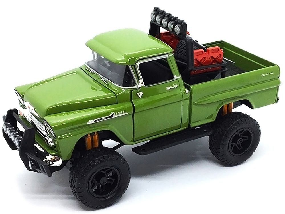 1958 Chevrolet Apache Fleetside Pickup Truck Off Road Green 1/24 Diecast Model by Motormax view 2
