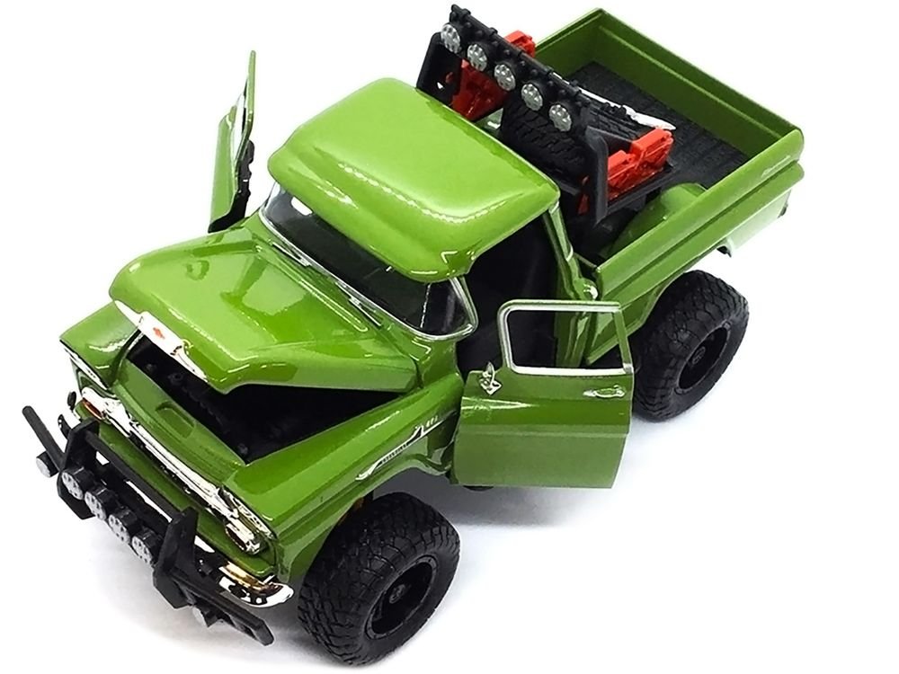 1958 Chevrolet Apache Fleetside Pickup Truck Off Road Green 1/24 Diecast Model by Motormax view 3