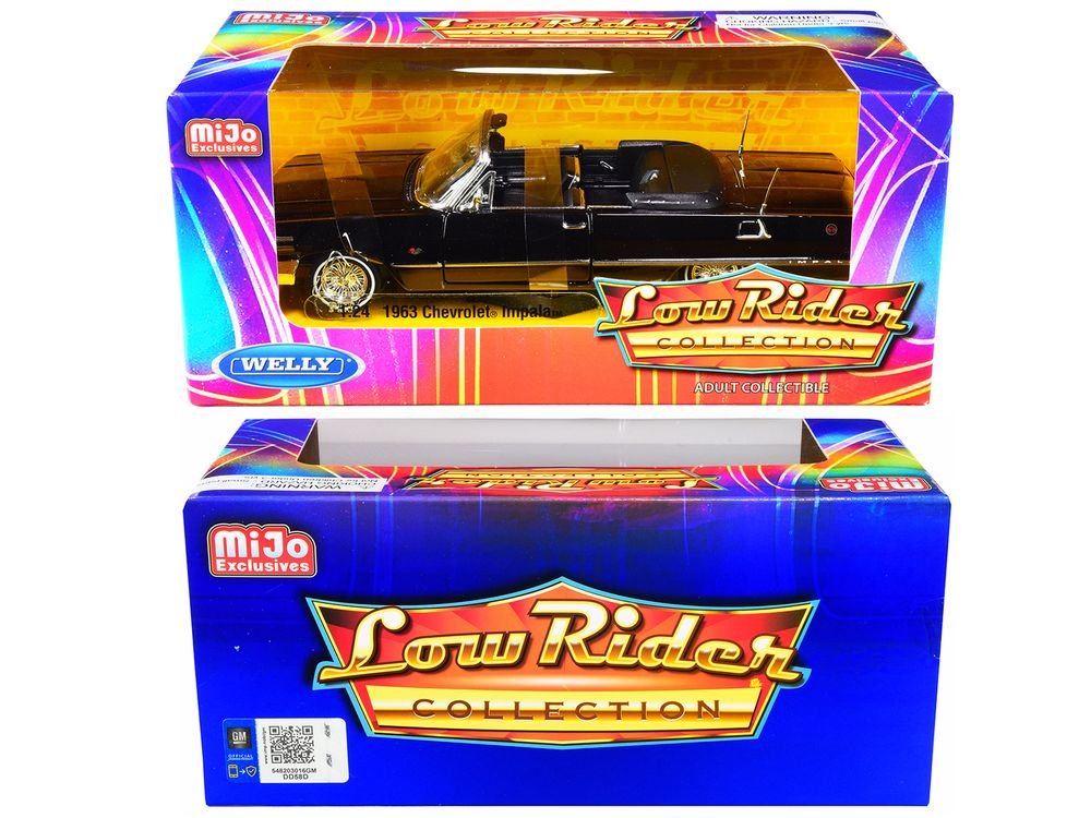 1963 Chevrolet Impala SS Convertible Black "Low Rider Collection" 1/24 Diecast Model Car by Welly view 3