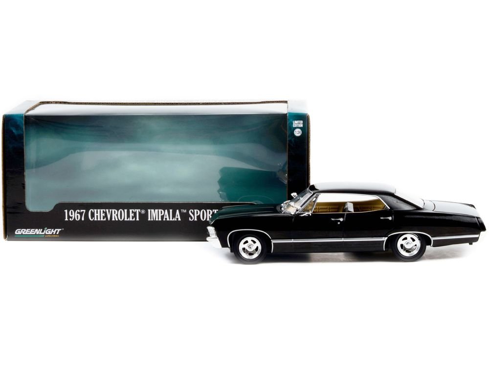 1967 Chevrolet Impala Sport Sedan Tuxedo Black 1/24 Diecast Model Car by Greenlight view 2