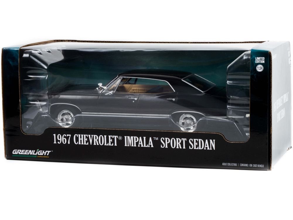 1967 Chevrolet Impala Sport Sedan Tuxedo Black 1/24 Diecast Model Car by Greenlight view 3