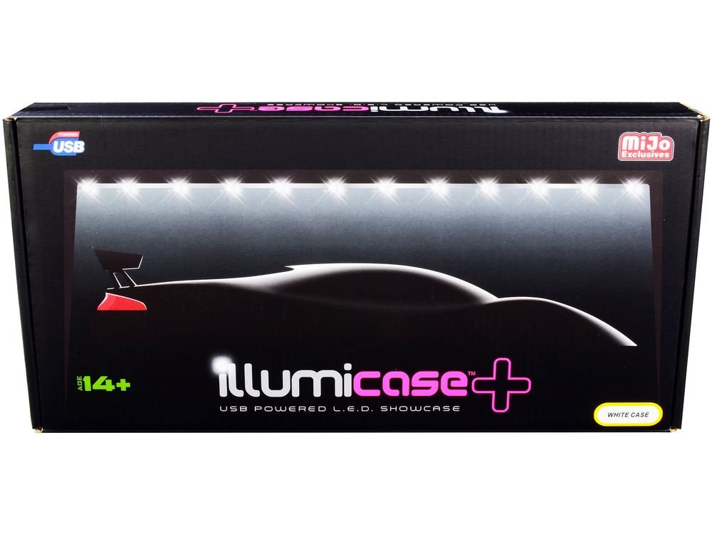 White Collectible Display Show Case Illumicase+ with LED Lights and Mirror Base and Back for 1/64 1/43 1/32 1/24 1/18 Scale Models by Illumibox view 3