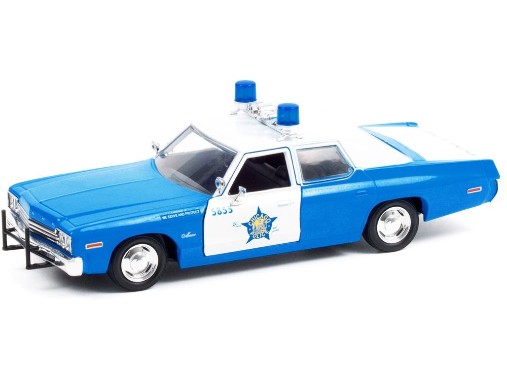 1974 Dodge Monaco Blue and White CPD "Chicago Police Department" (Illinois) "Hot Pursuit" Series 1/24 Diecast Model Car by Greenlight view 2