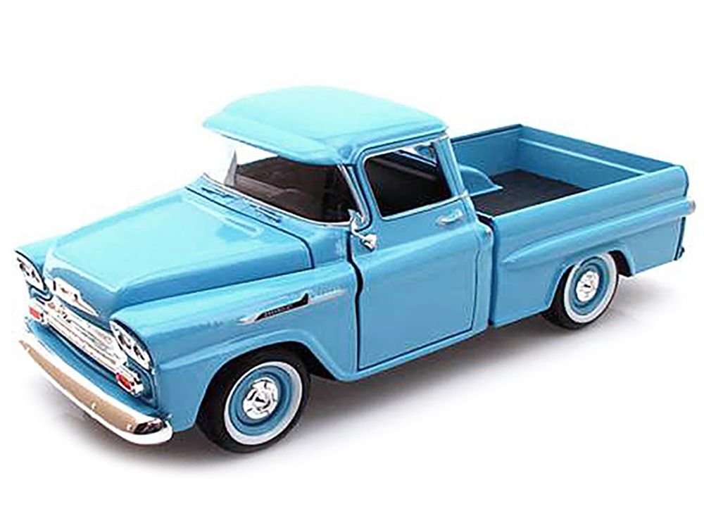 1958 Chevrolet Apache Fleetside Pickup Truck Light Blue 1/24 Diecast Model Car by Motormax view 2