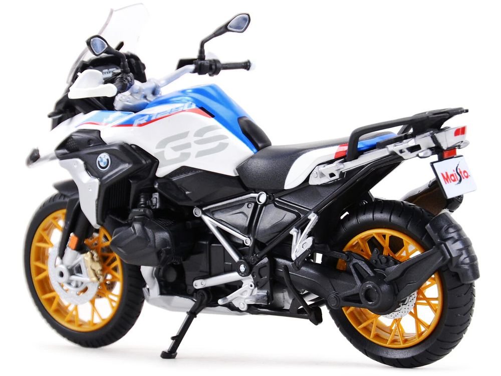 BMW R1250 GS White with Blue and Red Stripes 1/12 Diecast Motorcycle Model by Maisto view 2