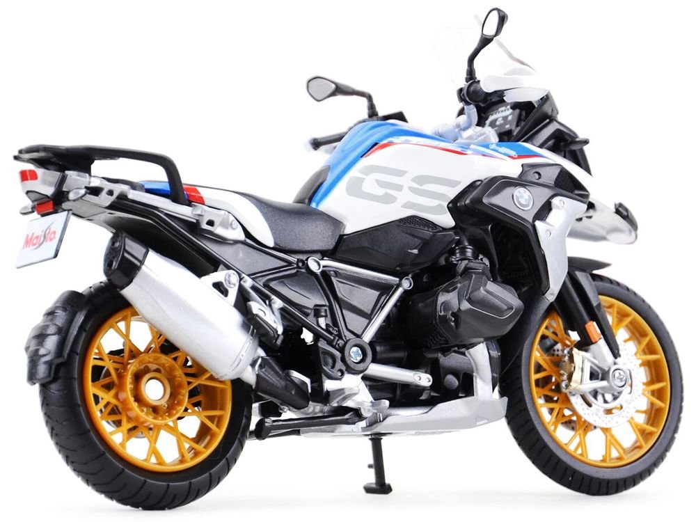 BMW R1250 GS White with Blue and Red Stripes 1/12 Diecast Motorcycle Model by Maisto view 3