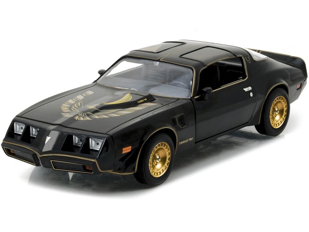 1980 Pontiac Firebird Trans Am T/A Turbo 4.9L Starlite Black with Golden Eagle Hood and Stripes 1/24 Diecast Model Car by Greenlight view 2