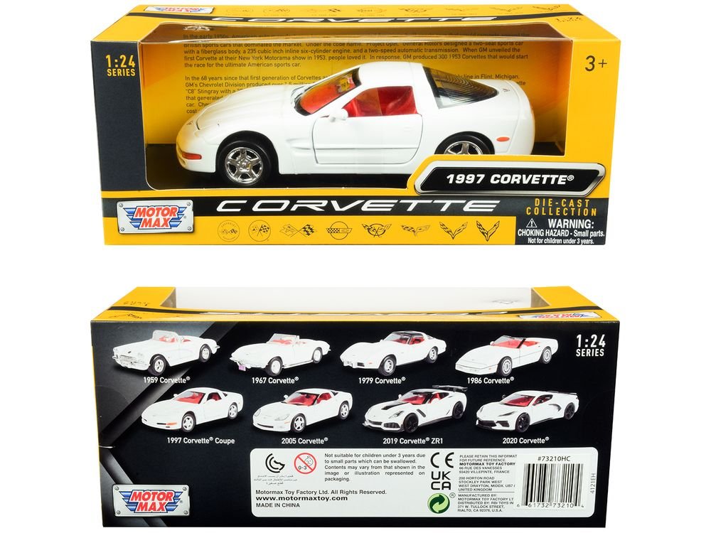 1997 Chevrolet Corvette C5 Coupe White with Red Interior "History of Corvette" Series 1/24 Diecast Model Car by Motormax view 3