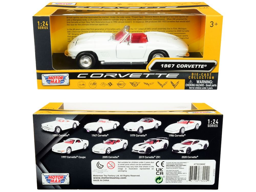 1967 Chevrolet Corvette C2 Convertible White with Red Interior "History of Corvette" Series 1/24 Diecast Model Car by Motormax view 3