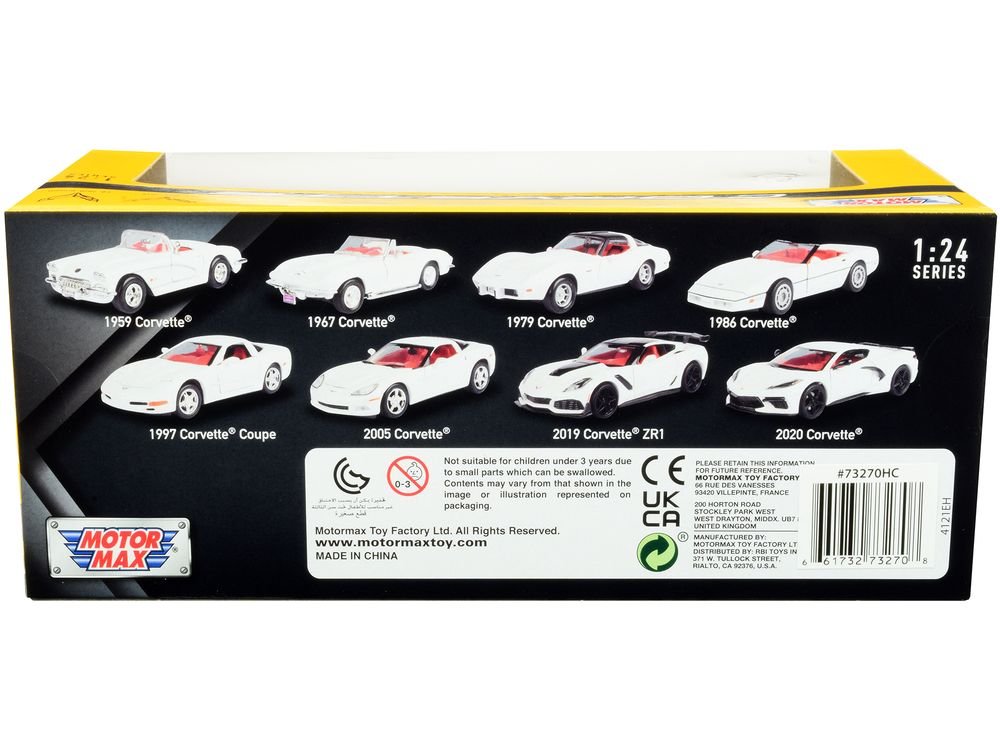 2005 Chevrolet Corvette C6 White with Red Interior "History of Corvette" Series 1/24 Diecast Model Car by Motormax view 2