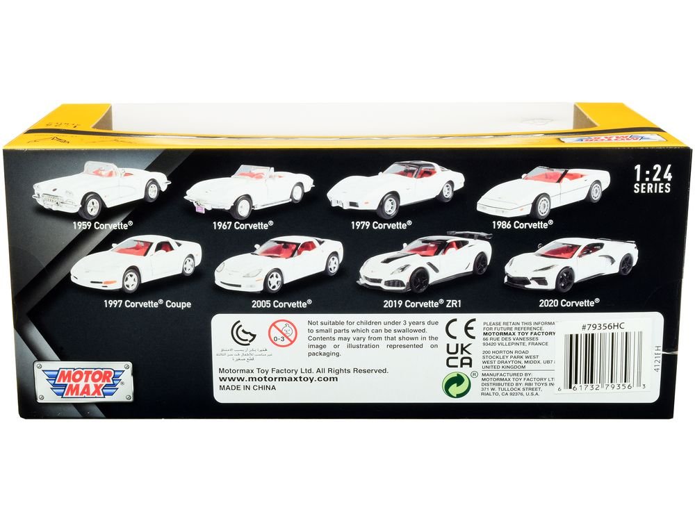 2019 Chevrolet Corvette C7 ZR1 White and Black with Red Interior "History of Corvette" Series 1/24 Diecast Model Car by Motormax view 2