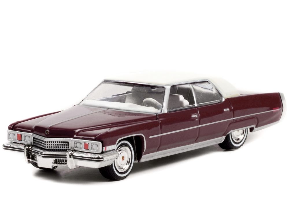 1973 Cadillac Sedan DeVille Burgundy with White Top "Rocky" (1976) Movie "Hollywood Series" Release 35 1/64 Diecast Model Car by Greenlight view 2