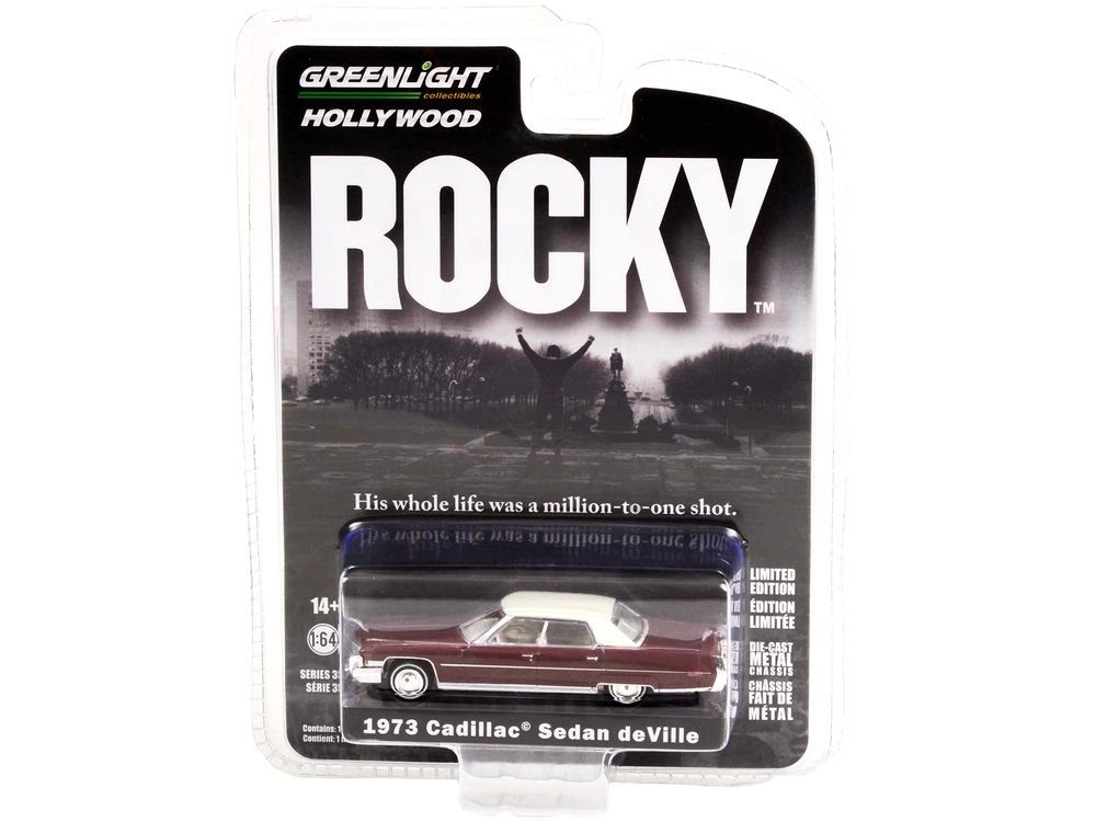 1973 Cadillac Sedan DeVille Burgundy with White Top "Rocky" (1976) Movie "Hollywood Series" Release 35 1/64 Diecast Model Car by Greenlight view 3