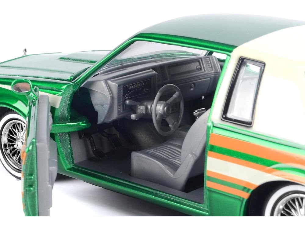 1987 Buick Regal 3.8 SFI Turbo Green Metallic and Cream with Graphics "Get Low" Series 1/24 Diecast Model Car by Motormax view 5