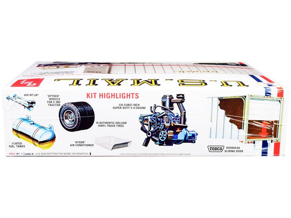 Skill 3 Model Kit Ford C900 Truck Tractor with Trailer "U.S. Mail" 1/25 Scale Model by AMT view 2