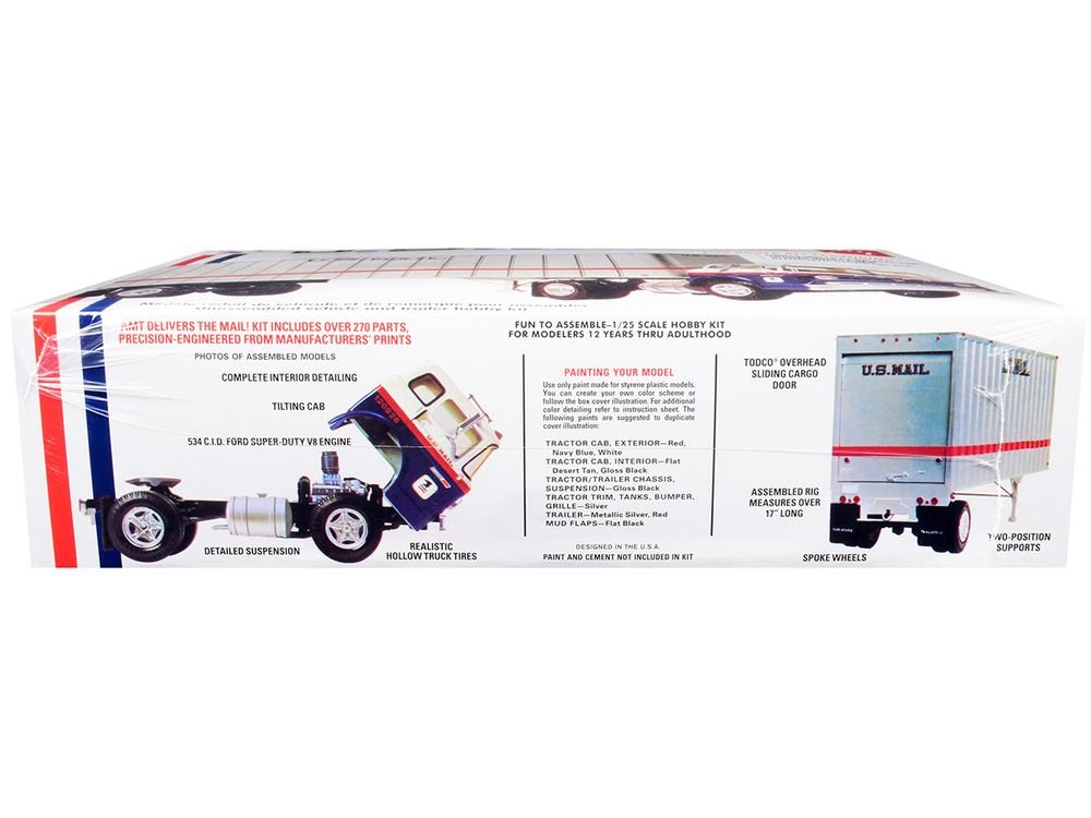 Skill 3 Model Kit Ford C900 Truck Tractor with Trailer "U.S. Mail" 1/25 Scale Model by AMT view 3