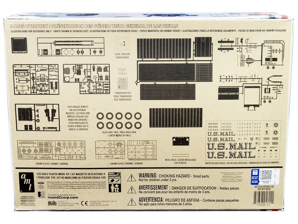 Skill 3 Model Kit Ford C900 Truck Tractor with Trailer "U.S. Mail" 1/25 Scale Model by AMT view 4
