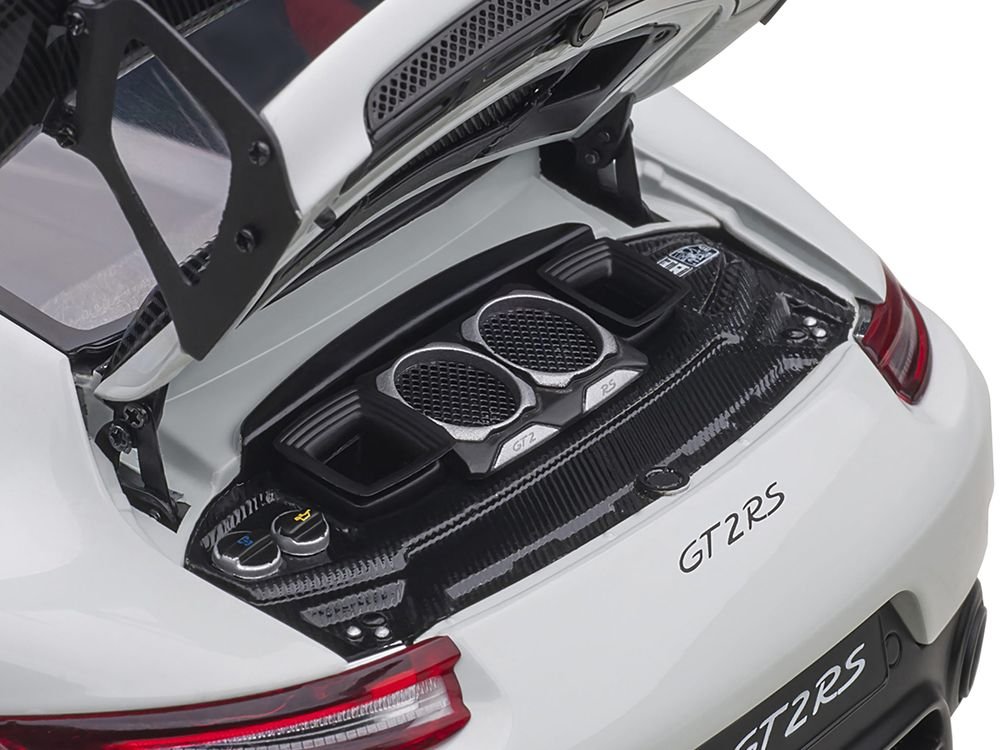Porsche 911 (991.2) GT2 RS Weissach Package White with Carbon Stripes 1/18 Model Car by Autoart view 4