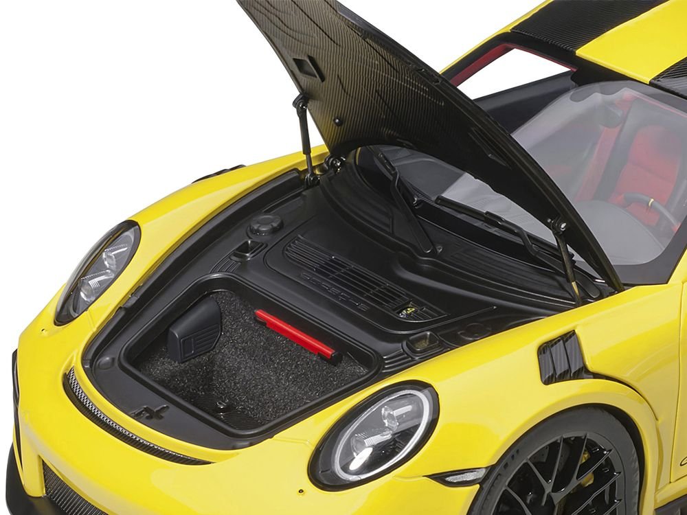 Porsche 911 (991.2) GT2 RS Weissach Package Racing Yellow with Carbon Stripes 1/18 Model Car by Autoart view 3