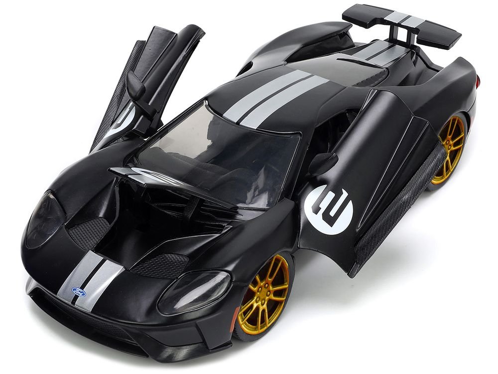 2017 Ford GT #2 Matt Black with Silver Stripes and Gold Wheels "Bigtime Muscle" Series 1/24 Diecast Model Car by Jada view 2