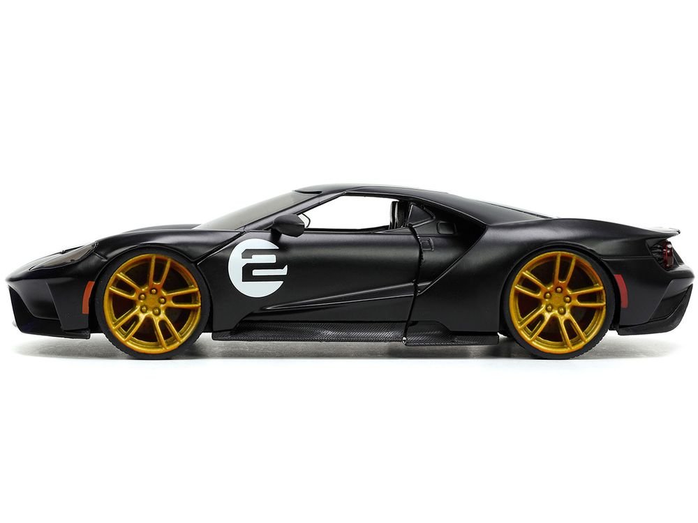 2017 Ford GT #2 Matt Black with Silver Stripes and Gold Wheels "Bigtime Muscle" Series 1/24 Diecast Model Car by Jada view 3
