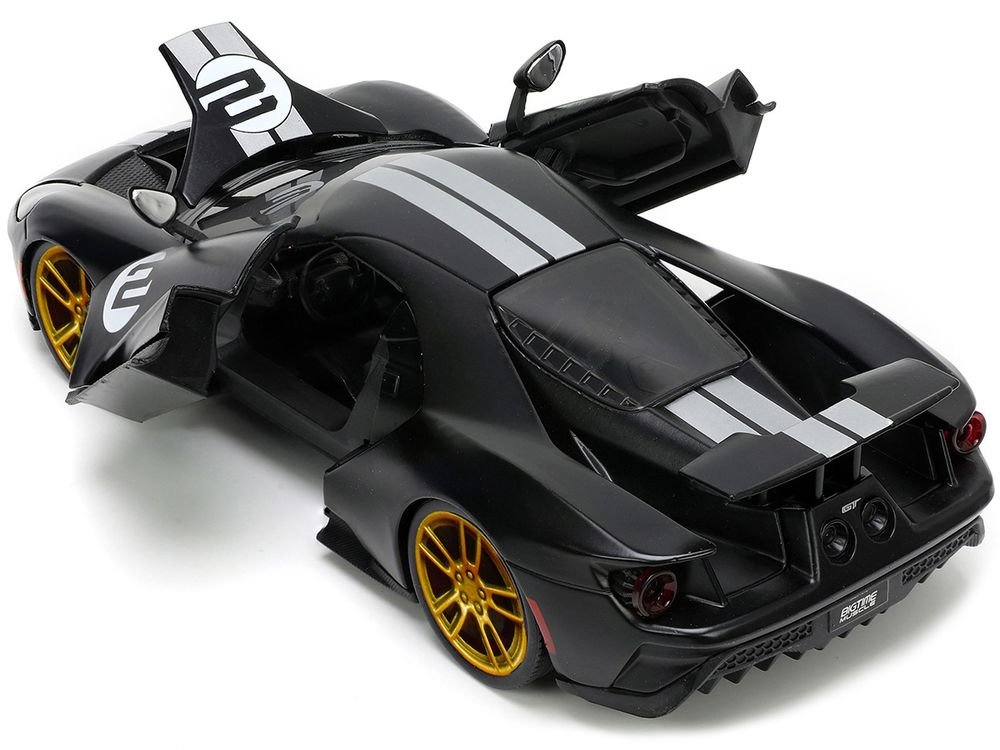 2017 Ford GT #2 Matt Black with Silver Stripes and Gold Wheels "Bigtime Muscle" Series 1/24 Diecast Model Car by Jada view 4
