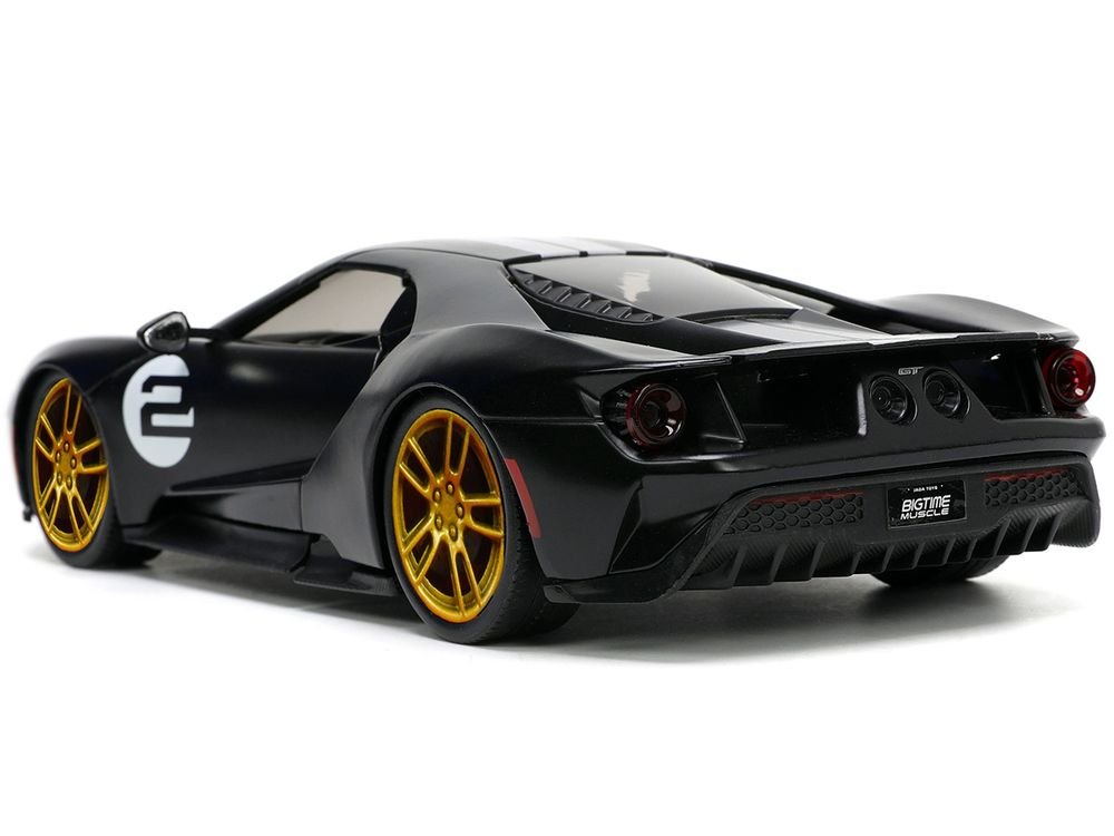 2017 Ford GT #2 Matt Black with Silver Stripes and Gold Wheels "Bigtime Muscle" Series 1/24 Diecast Model Car by Jada view 5