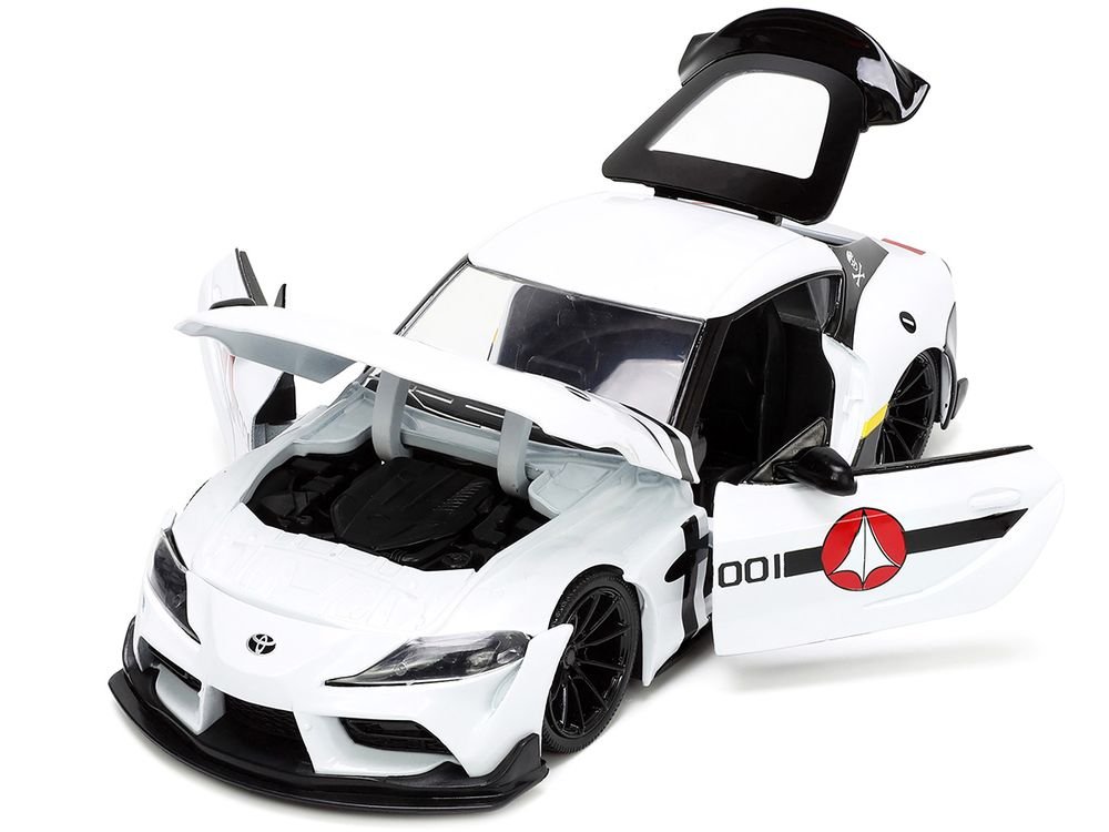 2020 Toyota Supra White and Roy Focker Diecast Figurine "Robotech" "Hollywood Rides" Series 1/24 Diecast Model Car by Jada view 2