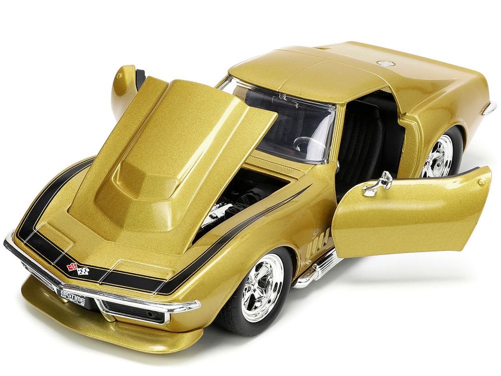 1969 Chevrolet Corvette Stingray ZL-1 Gold Metallic with Black Stripe "Bigtime Muscle" Series 1/24 Diecast Model Car by Jada view 2