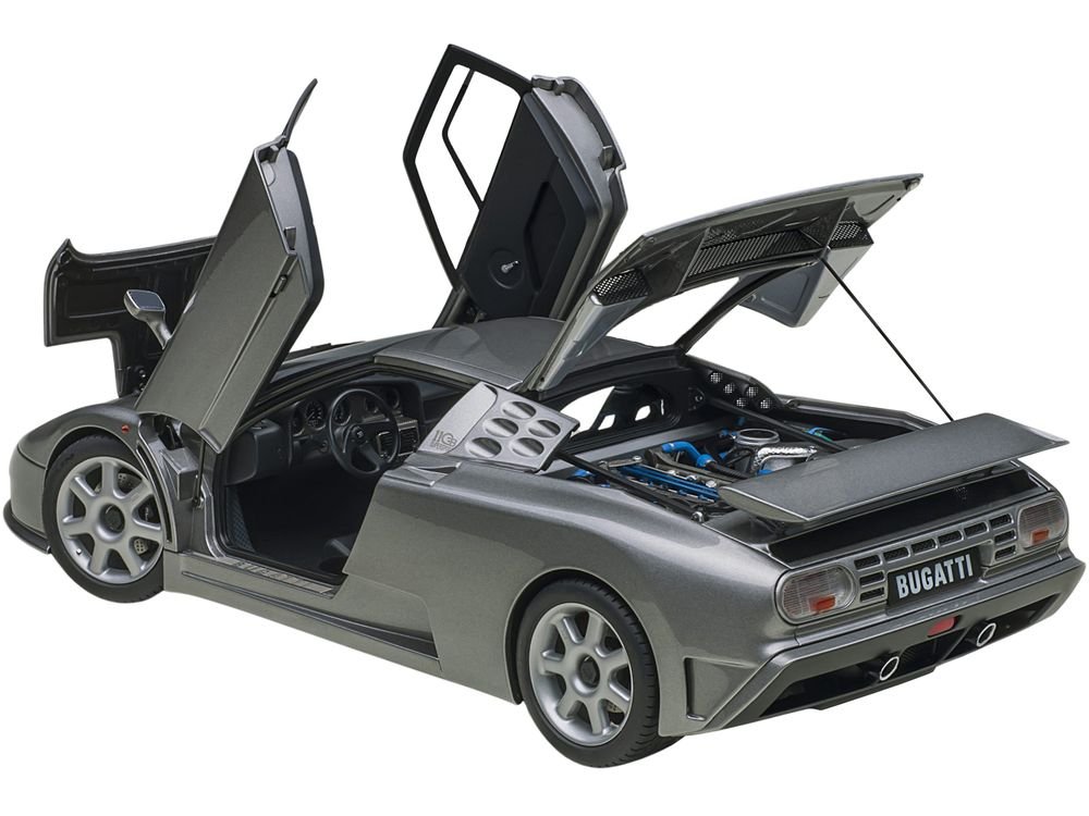 Bugatti EB110 SS Super Sport Grigio Metalizzatto Silver Metallic with Silver Wheels 1/18 Model Car by Autoart view 2